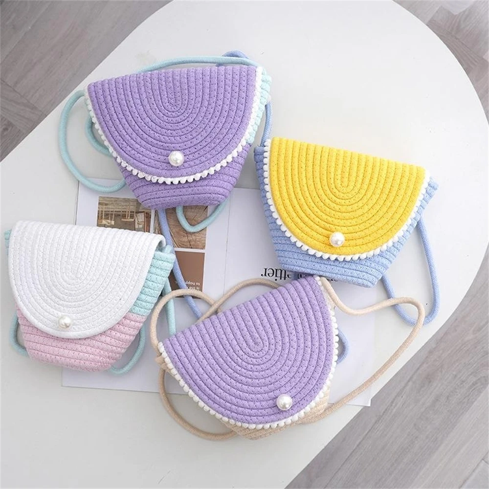 

Straw Weave Women's Shoulder Shopper Bag Cute Patchwork Flip Cover Bucket Bags Female Pearl Clasp Tote Bags Hollow Out Handbag