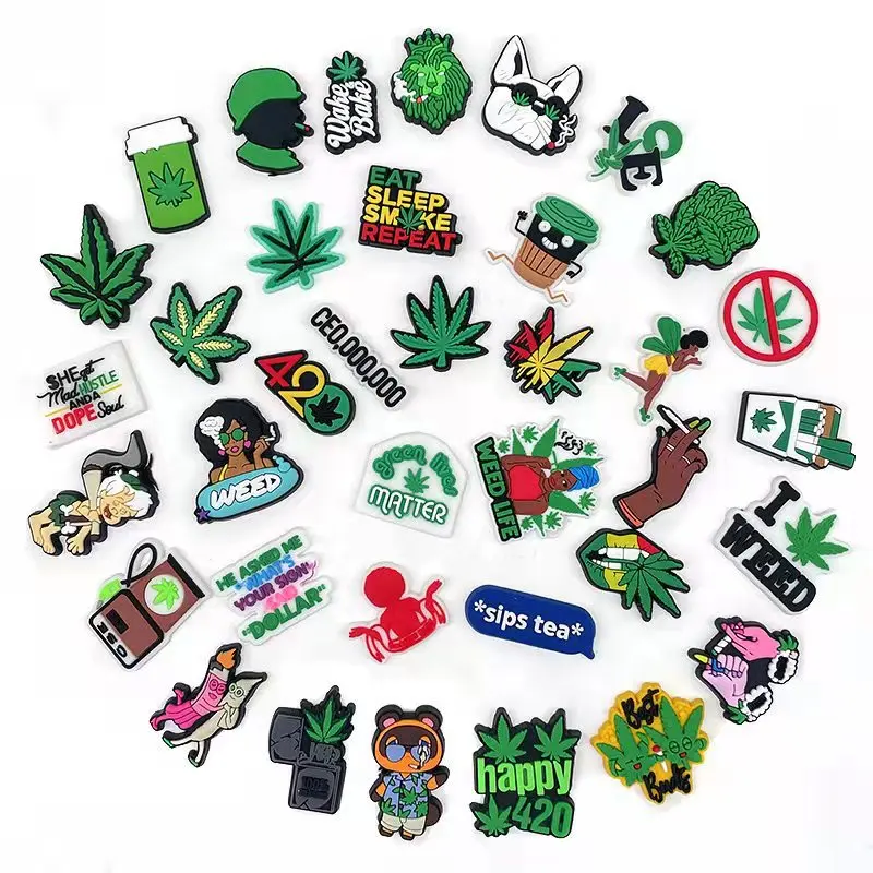37pcs/set Shoe Charms Plant Leaf Cartoon Shoe Accessories Cute Garden Shoe Decoration for Croc Jibz Buckle Kid's X-mas Gift