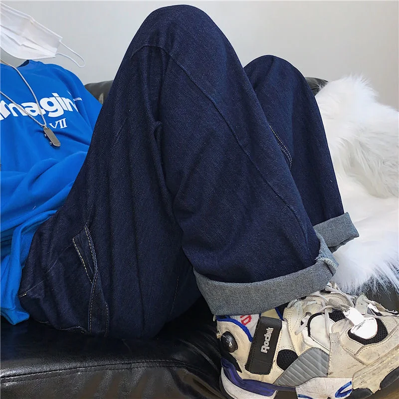 Blue Baggy Jeans Men Fashion Casual Wide Leg Jeans Men Streetwear Korean Loose Hip Hop Straight Denim Pants Mens Trousers S-XL