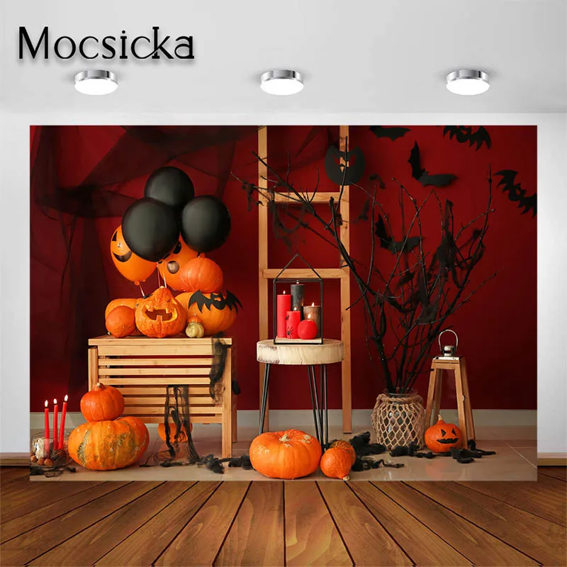 

Mocsicka декорация на хэллоуин фотография фон тыква летучая мышь Красная стена фон для детей взрослых портрет фотосессия студия реквизит