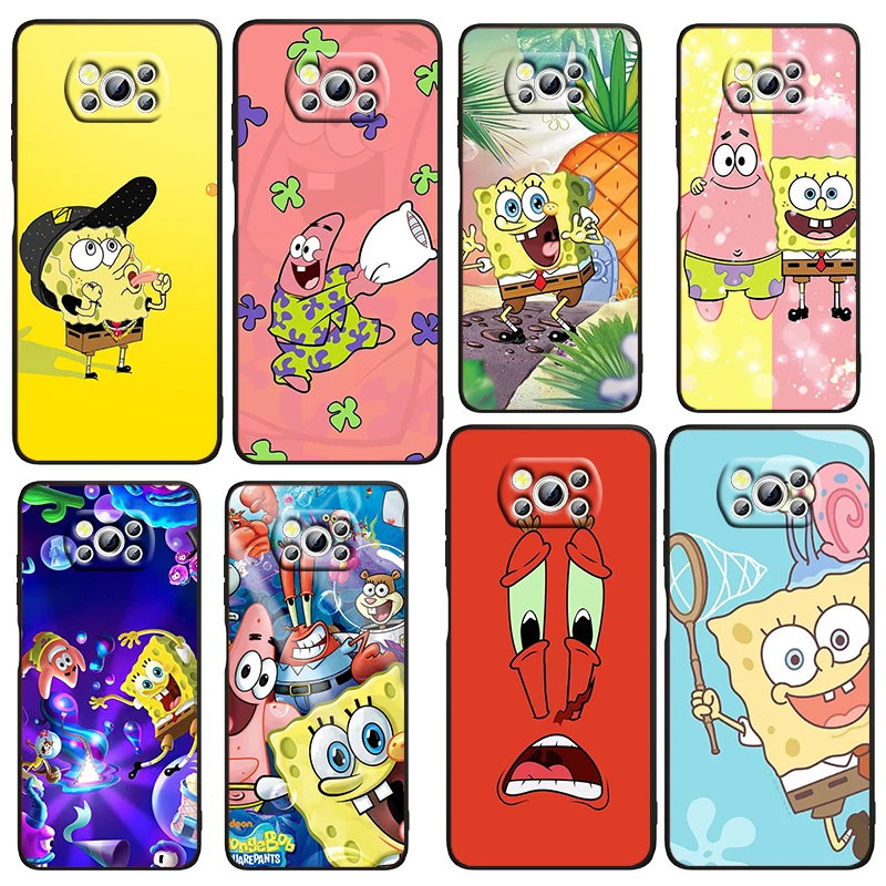 

Anime SpongeBob Patrick Art Phone Case For Xiaomi Mi Poco X4 X3 NFC F4 F3 GT M5 M5s M4 M3 Pro C40 C3 5G Funda TPU Black Cover