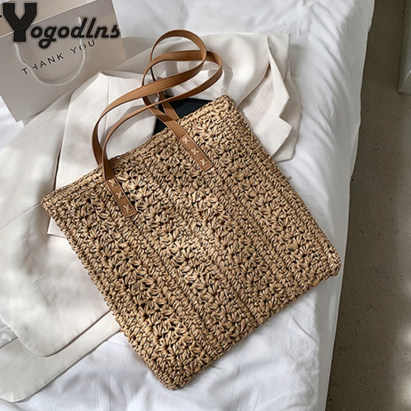 Квадратная пустотелая Соломенная пляжная сумка ручной работы тканая через плечо