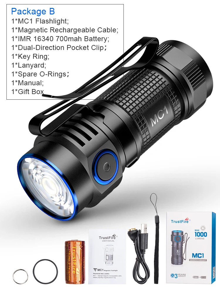 

Trustfire MC1 Фонарик 1000 Люмен Алюминиевый