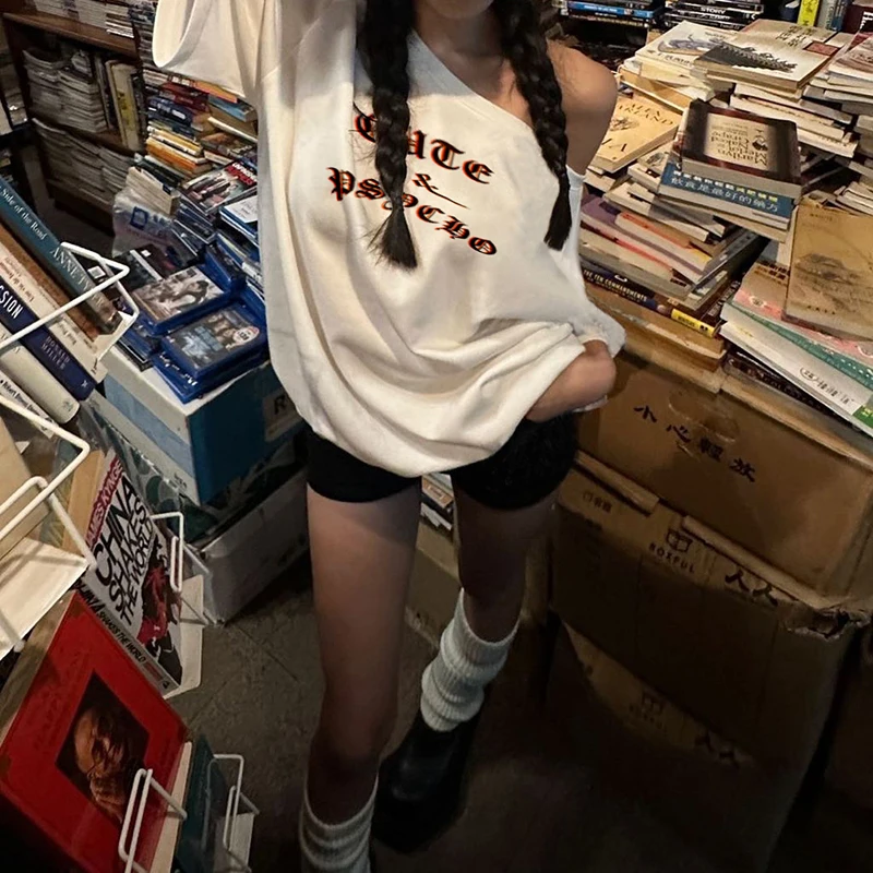 IAMHOTTY Женский Пуловер С Буквенным Принтом В Консервативном Стиле Футболка