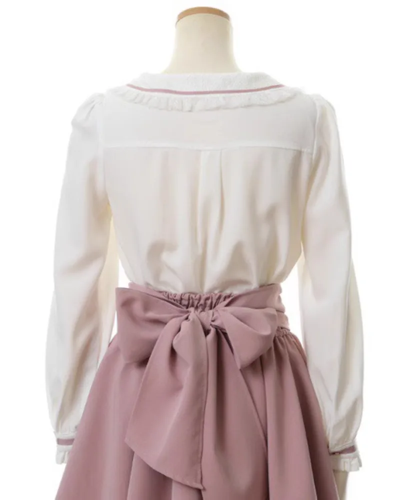 Японская кружевная рубашка с рюшами и рукавами милым бантом для девочек топы