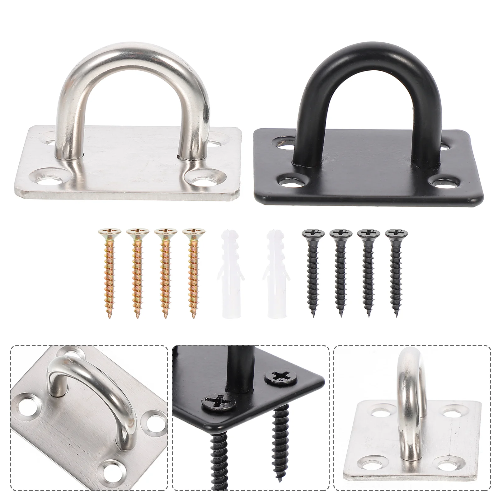 

2 Pcs Wall Hook Ceiling Hanger Staple Hanging Hooks Coat Rack Mounted Plate Screws Stainless Steel Hangers Fan Pad Eye