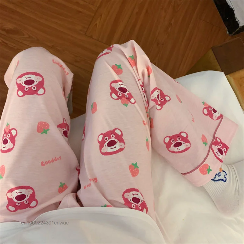 Disney Lotso Kawaii Trouser Y2k Spring Autumn Cute Anime Cartoon Pajamas Trousers Female Thin Casual Household Sleep Pants Women