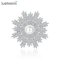 luoteemi big snowflack brooch for women ol paved aaa cz white gold color imitation pearls flower fashion jewelry christmas gift