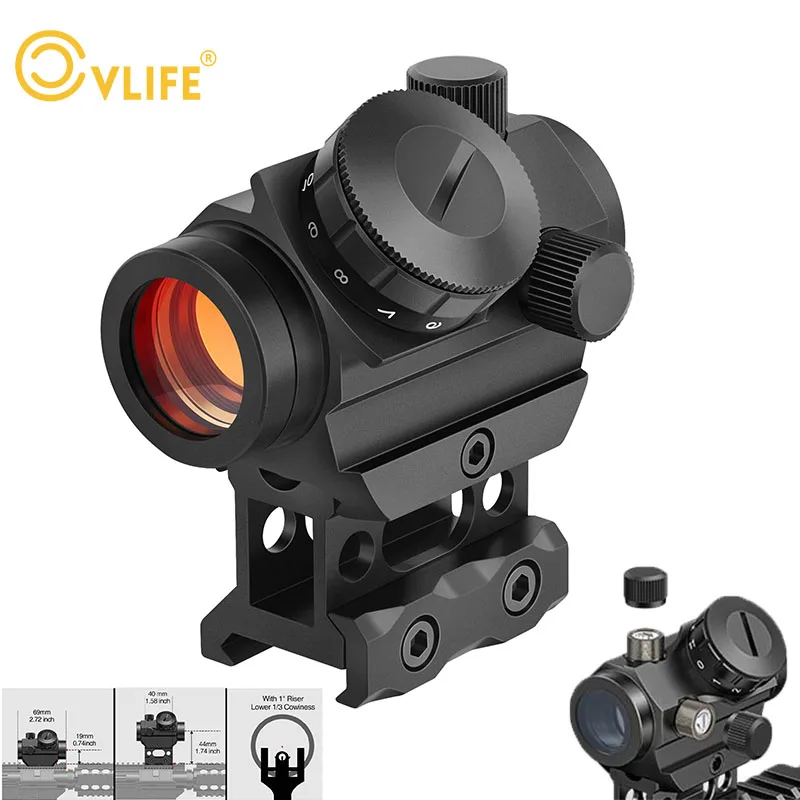 

CVLIFE Rifle Mini Riflescope 2MOA Micro Red Dot Sight 1x25mm Reflex Sight with 1 inch Riser Mount Airsoft Air Hunting