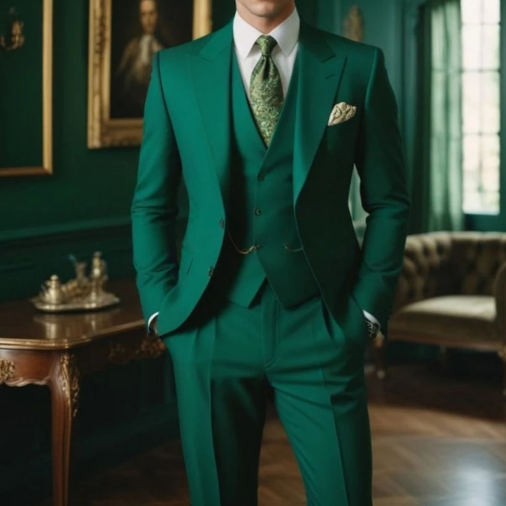 Дизайнерские зеленые мужские костюмы облегающие смокинги для свадебной
