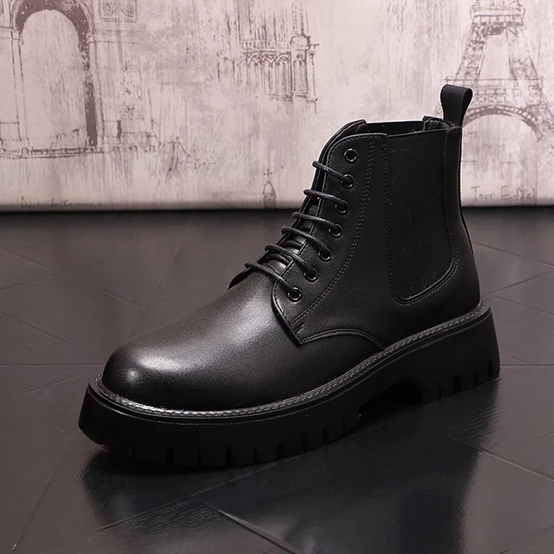 

British Mens Fashion Black Chelsea Boots Designer Thick Bottom Height Increasing Trending Street Ankle Botas Male Shoes ERRFC