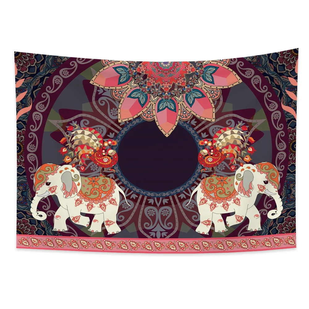 Индийский гобелен настенный яркий цветок слоны павлин хиппи ТАПИС ткань печать
