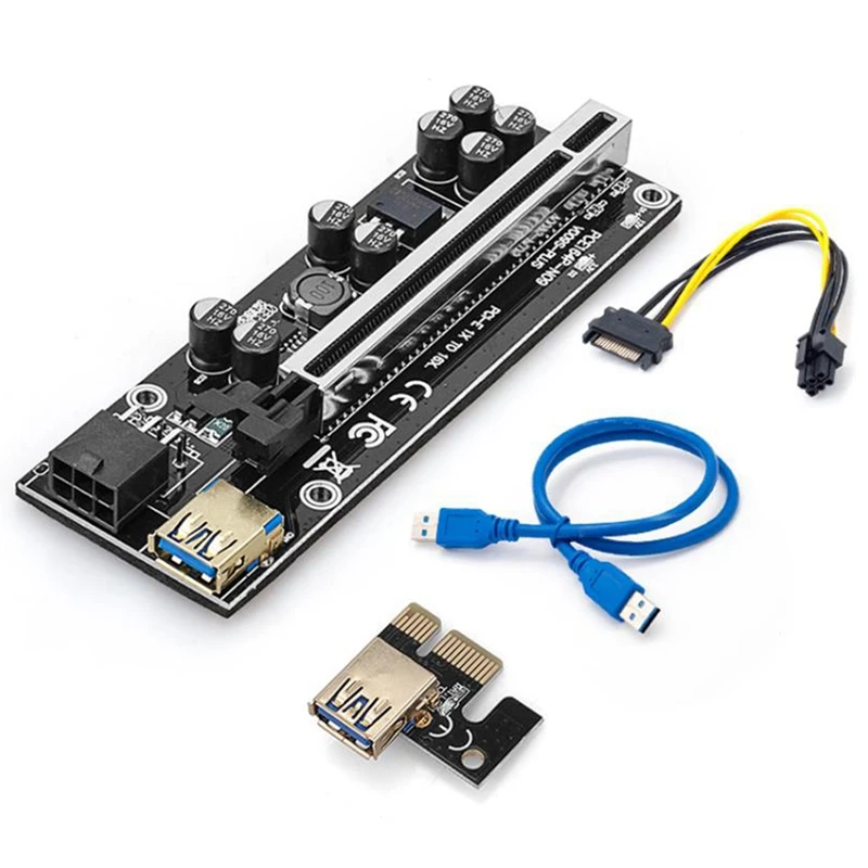 

PCI-E Pcie Riser 009S PLUS Profesional Express 1X4X8X16X Extender USB Riser 009 GPU 6Pin Card SATA 15Pin For BTC Miner