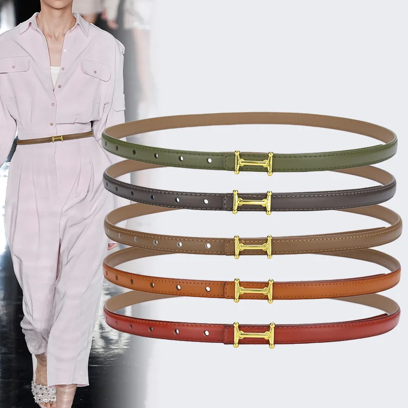 Wholesale 20 Colors Simple Design Women Cow leather Waist Belt Jean Belt for Women High Street Dress Belt Cinturones Cowhide