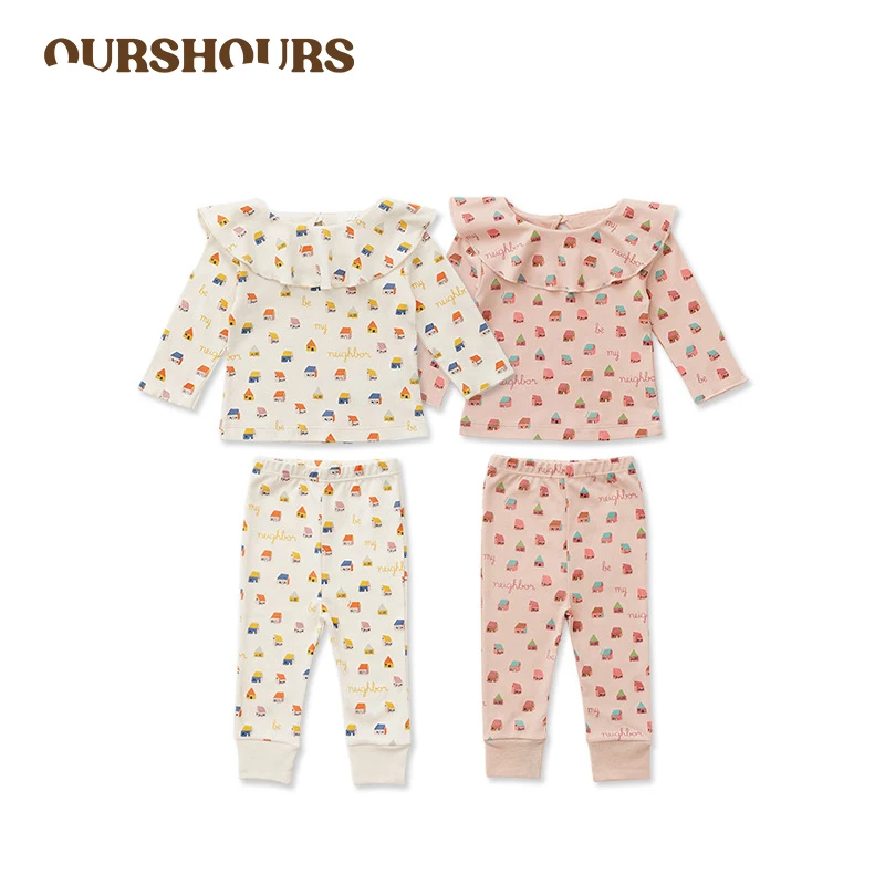 

Kids Clothes Sets Cotton Baby Long Sleeve Ruffled Pullover Boys Girls Cute Print Shirts Tops Pants 2pcs Toddler Fashion Outfits