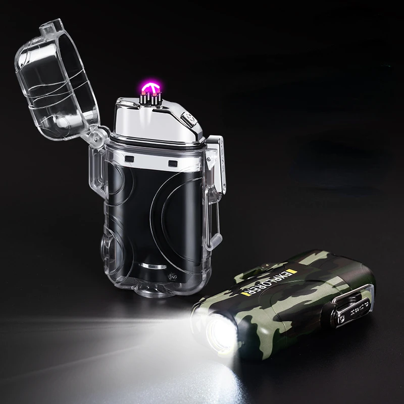 

New Lighting Lighter Double Arc Charging Windproof Waterproof Cigarette Lighter Smoking Set Gift