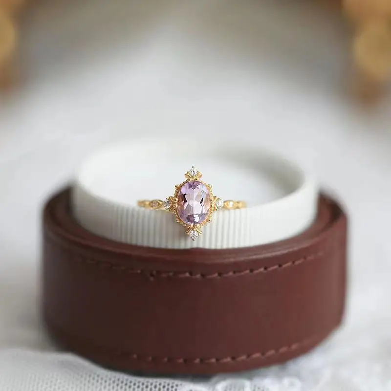 

"Lavender" Japanese and Korean style princess ring amethyst s925 sterling silver inlaid ring simple and versatile