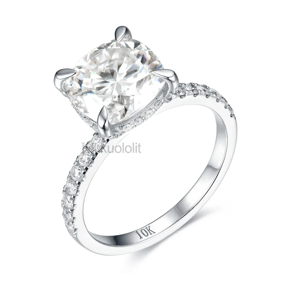 Женские кольца kuolit 3CT Moissanite 585 14K 10K из белого золота на подушке с сияющим разрезом