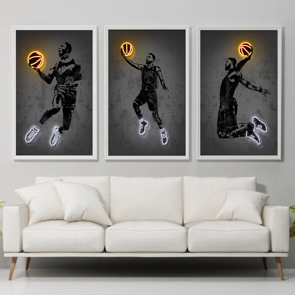

Neon Poster and Print James Basketball Shoes Neon Lights Canvas Painting Player Wall Pictures for Living Room Home Decor