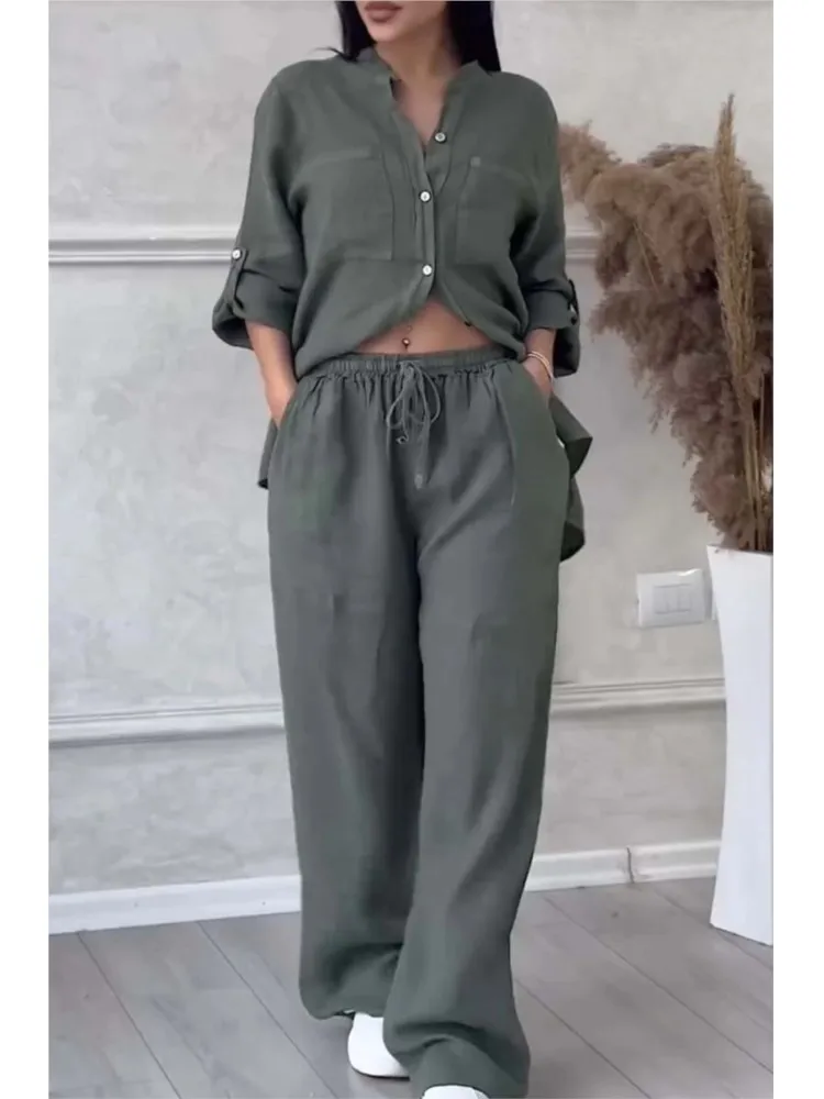 Весенне-осенняя повседневная простая рубашка с карманами и длинными рукавами