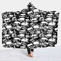 3d skull black and white horror skull wearable throw blanket with hooded for children adults soft cozy blanket for all season