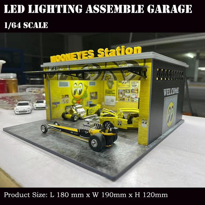 

Assemble Diorama 1/64 LED Lighting Garage Model Car Parking Station Display Collection Gifts - Mooneyes