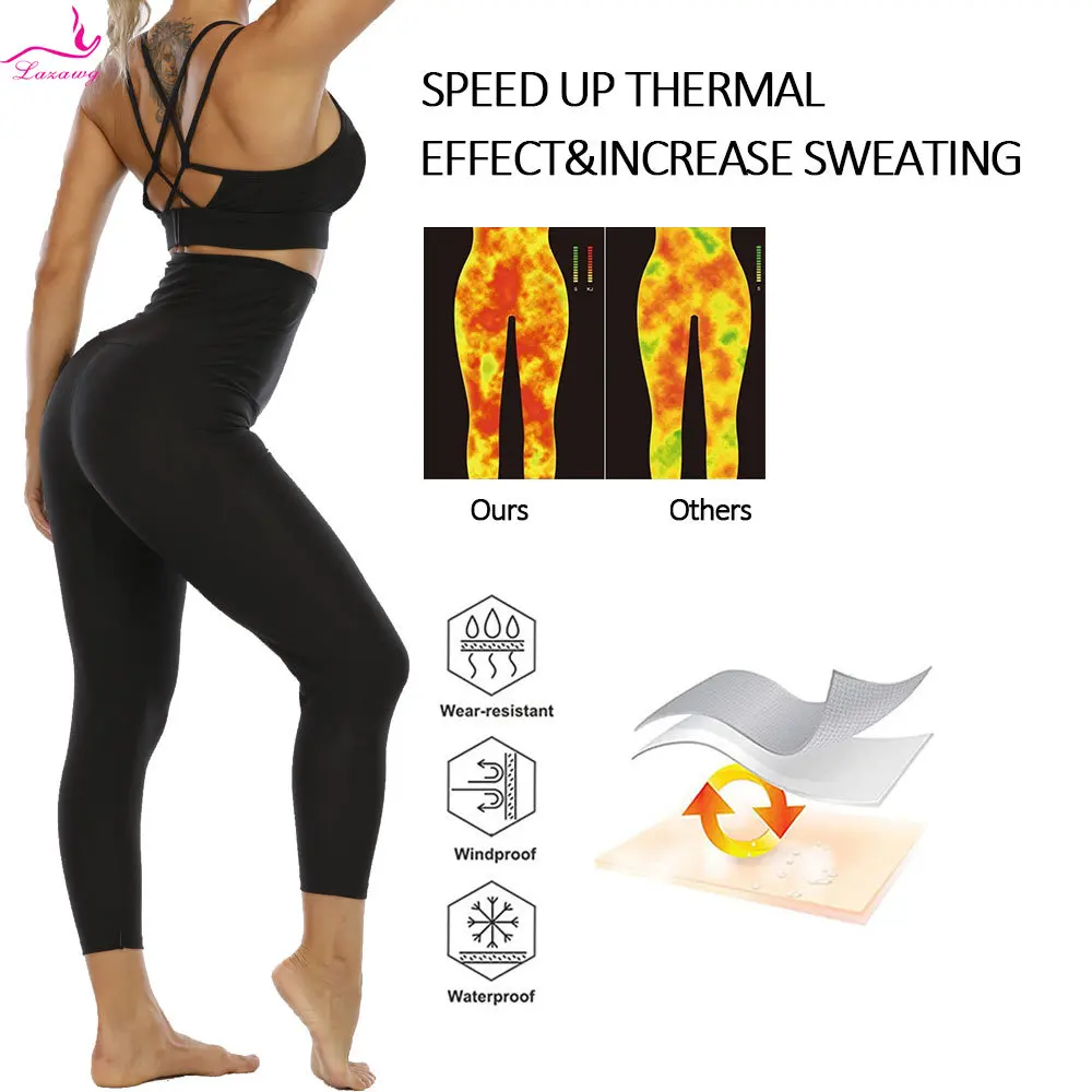 LAZAWG Sauna Pants for Women Weight Loss Waist Trainer Sweat Leggings Slimming Belly Tight Trousers Body Shaper Fitness