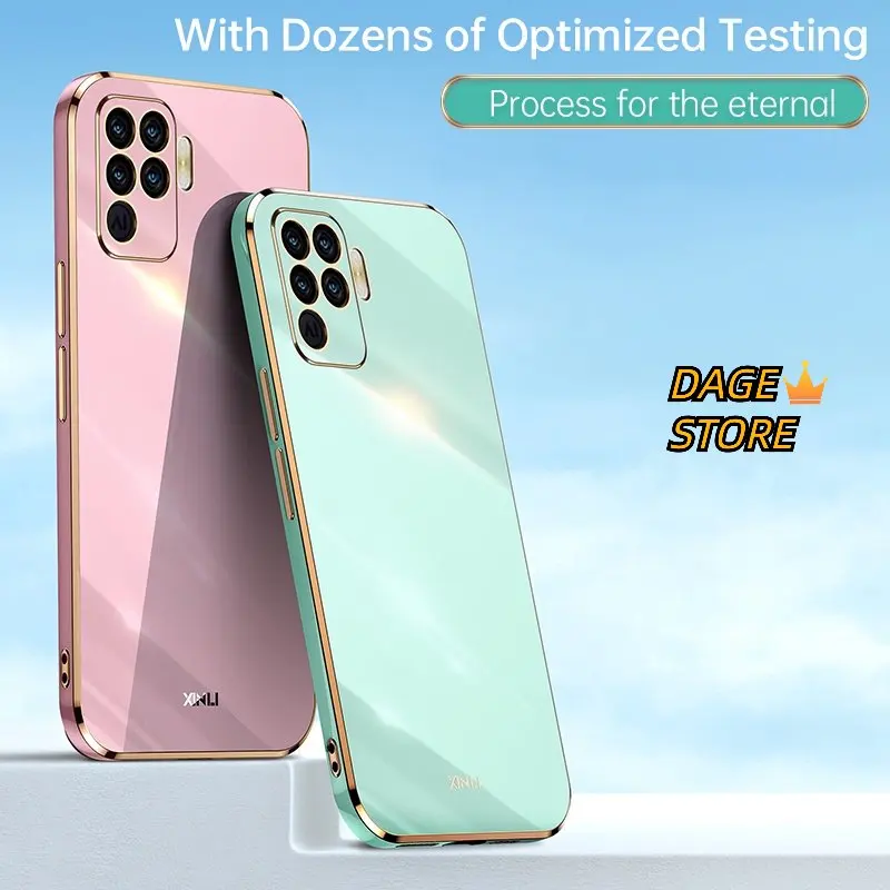 

Casing for Oppo A94 4G F19 Pro Reno5 F Reno5 Lite Solid Color Straight Edge 6D Plating Phone Case Soft Cover