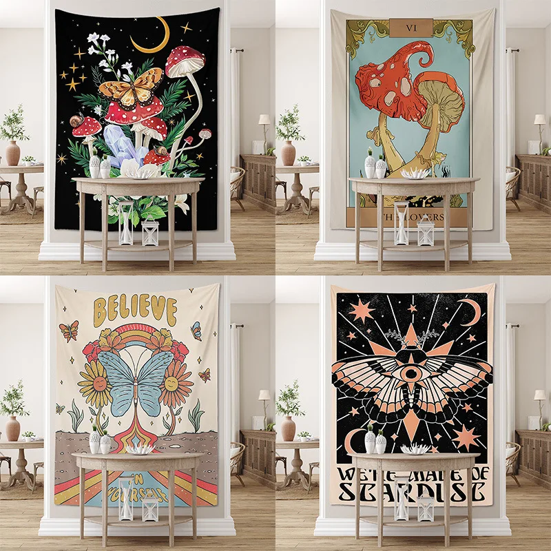 

Vintage Butterfly MoonTapestry Wall Hanging Mushroom Sunflower Bohemian Style Decorations Snake Hippie Dormitory Art Home Decor