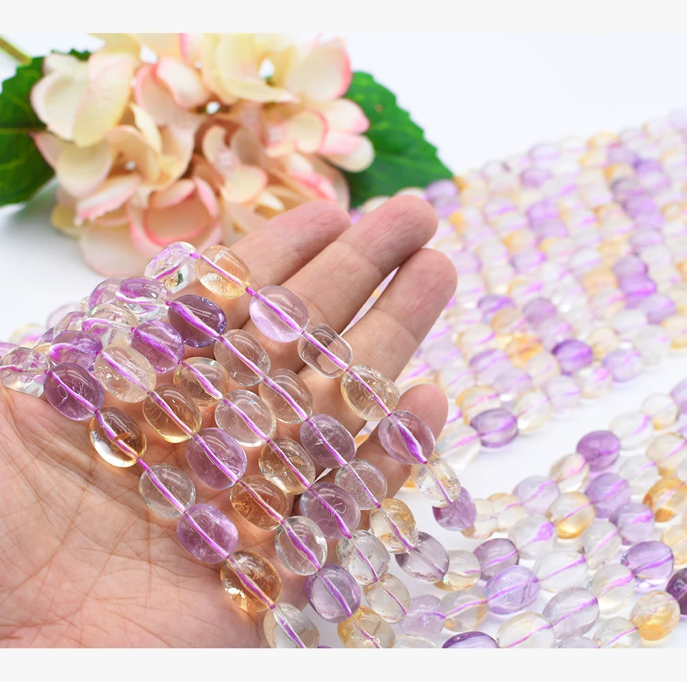 

10X14mm Natural Smooth Yellow Amethysts Oval shape Stone Beads For DIY Bracelet Necklace Jewelry Making Strand 15"