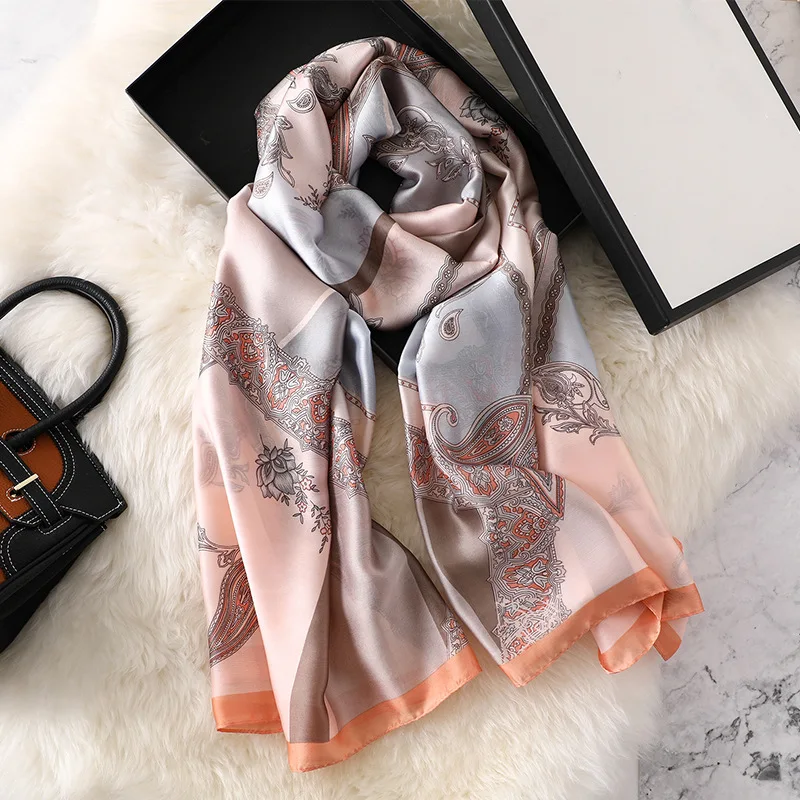 

2022 Spring Summer New Fashion Long Silk Scarfs for Women Large Pashmina Shawls for Flying or Traveling Beautiful Hijab Scarf