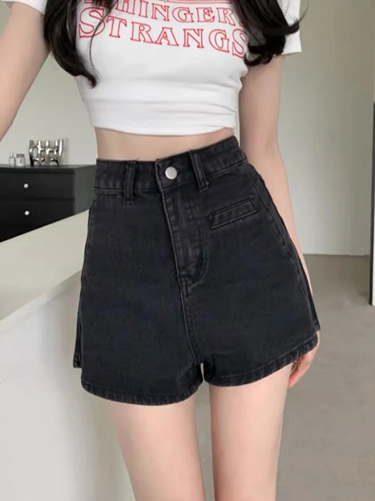 

Ailegogo New Summer Women Vintage High Waist Wide Leg Black Denim Shorts Casual Female Loose Button Jeans Shorts Ladies Bottoms
