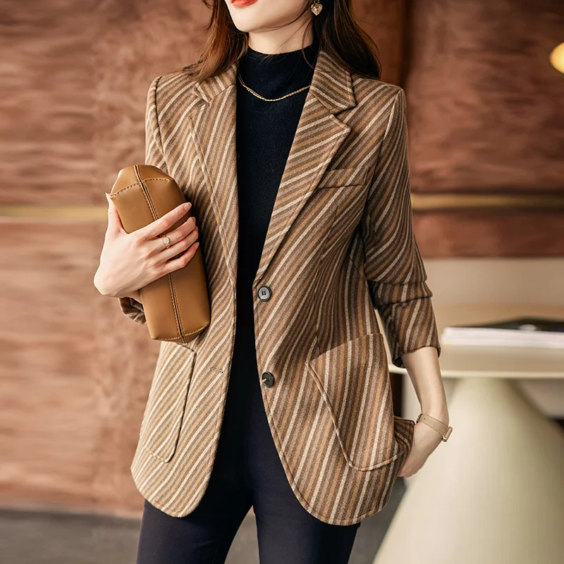 Autumn Winter Women Coffee Gray Formal Blazer Green Ladies Female Long Sleeve Single Breasted Business Work Wear Jacket Coat