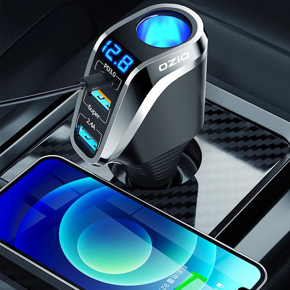 

66W Quick Charge USB Type Power Adapter Car Cigarette Lighter Charger QC3.0/PD Port Phone Charger Socket DC 12V/24V Universal