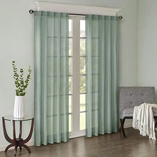 

Vibrant & Refreshing Solid Crushed Sheer Window Curtain Panel Pair - A Perfect Splash of Aqua Color to Your Home Decor.