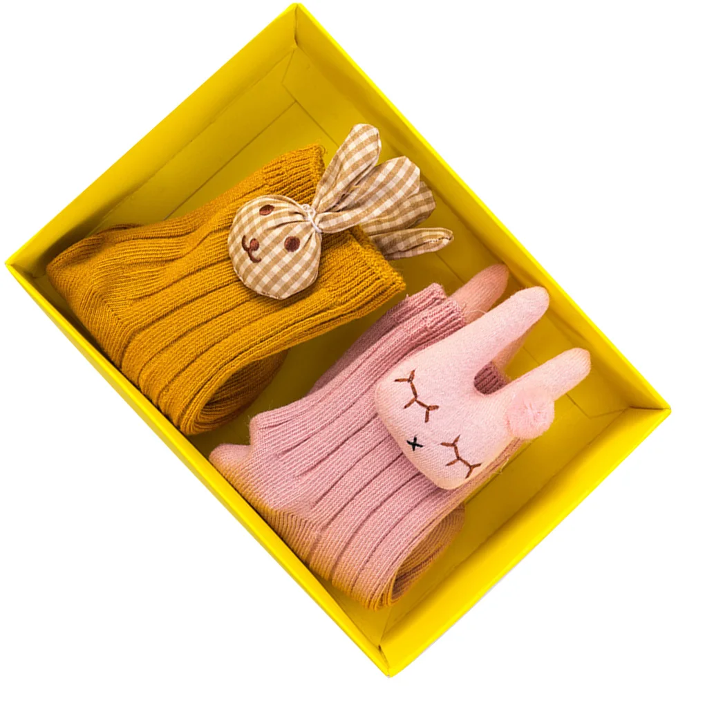 

2 Pair Cotton Infant Socks Baby Girls High Knee Long Knitted Socks Cartoon Animal Newborns Toddlers Leg Warmers