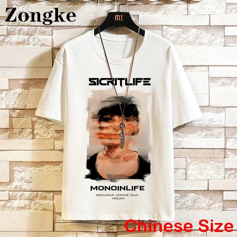 

Zongke Printed Streetwear Men T Shirt Oversize Funny Shirt Men Clothes Harajuku Chinese Size 5XL 2022 Summer New Arrivals