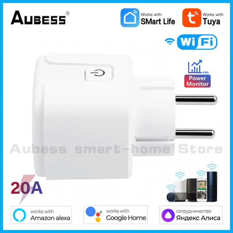 Aubess 20A WIFI TUYA Smart Socket EU Plug Power Monitor APP Remote Control Voice Control Alexa Google Home Wireless Power Outlet