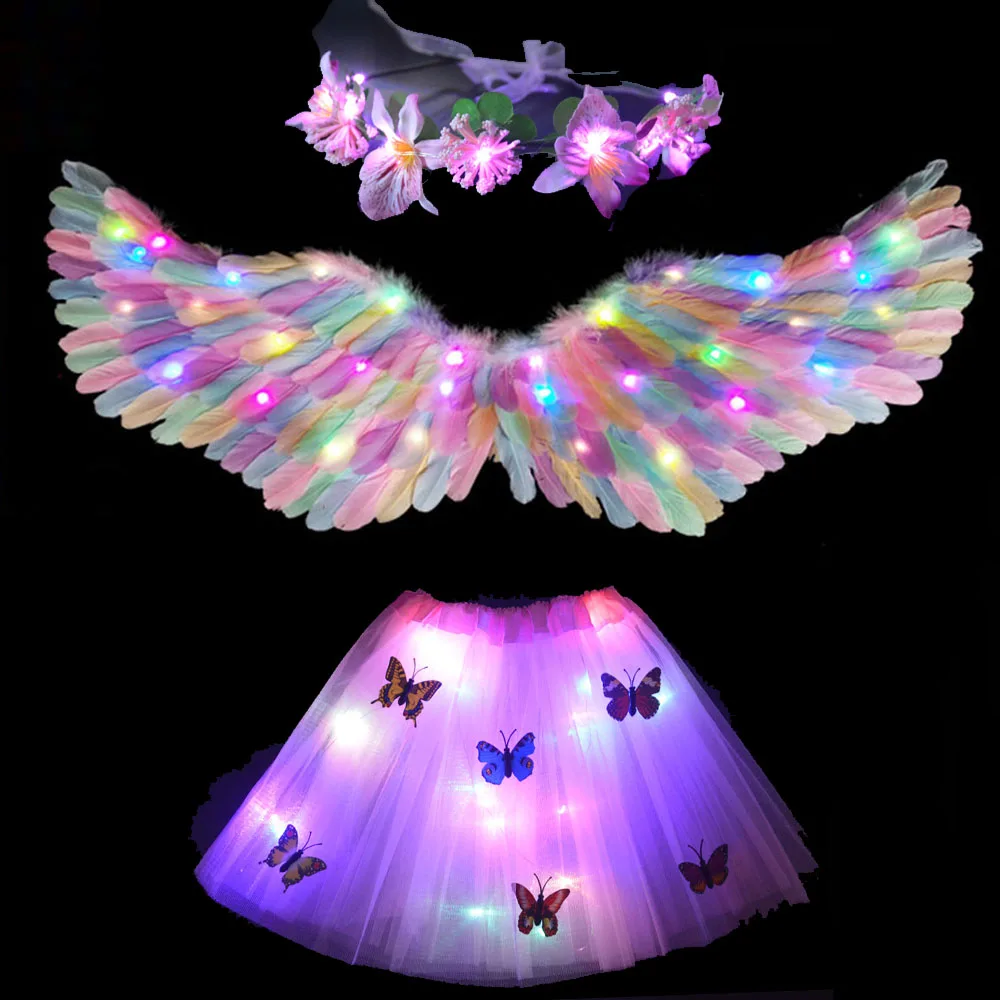 Женский/Детский/взрослый костюм для косплея светодиодная подсветка белое перо