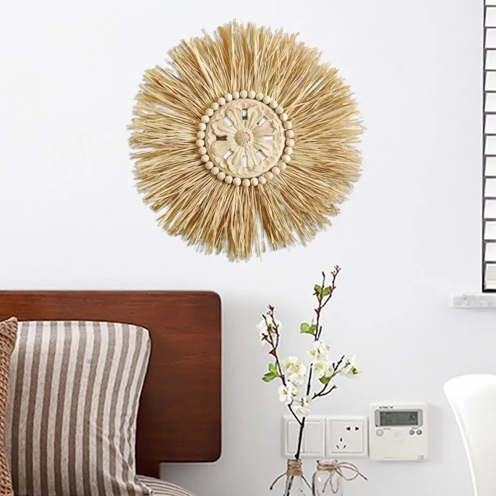

Easy to Install Lightweight Round Woven Macrame Wall Straw Decor for Farmhouse