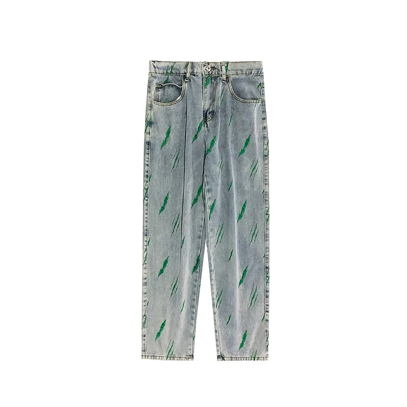 Men Street Dance Wide Legs Baggy Jeans Korean Version  Fashion Green Loose Denim Pants Male Rap Hip Hop Jeans Plus Size S-3XL