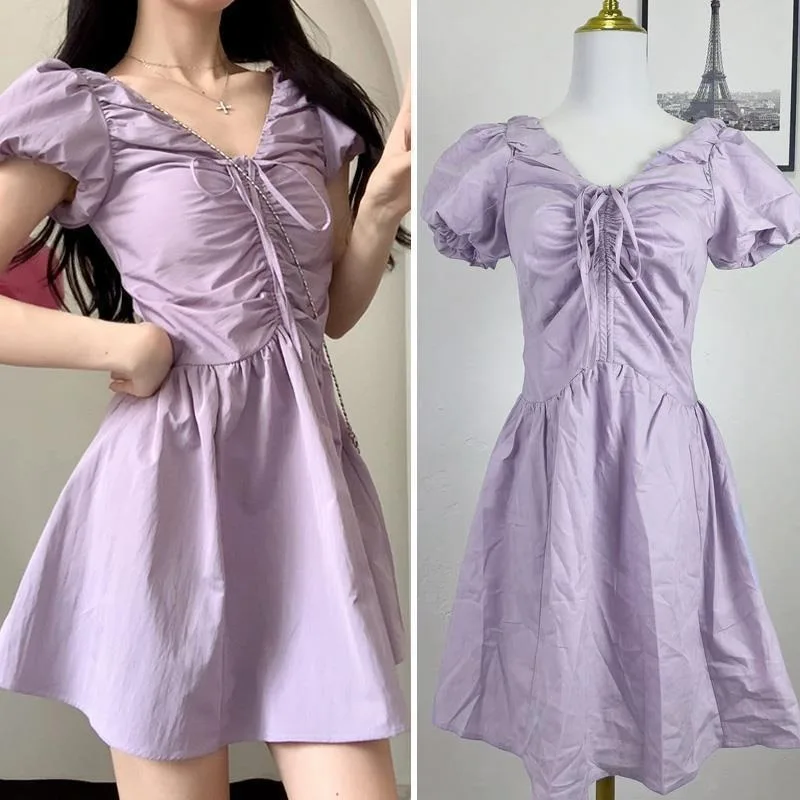 

Женское приталенное платье, плиссированное короткое платье во французском стиле с талией, лето 2023