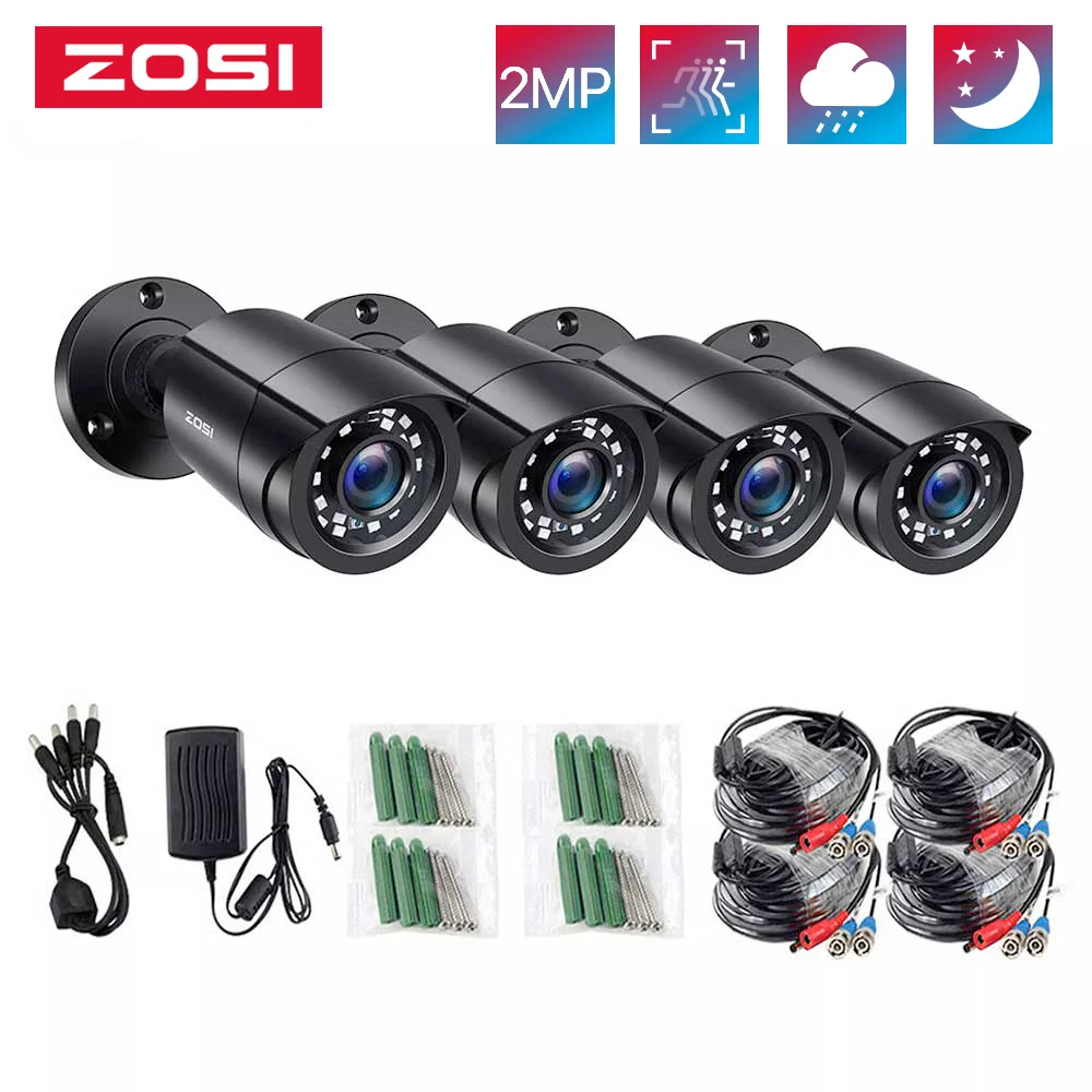 ZOSI 4pcs/lot 1080p HD-TVI CCTV Security Camera ,80ft Night Vision ,Outdoor Whetherproof Surveillance Camera Kit