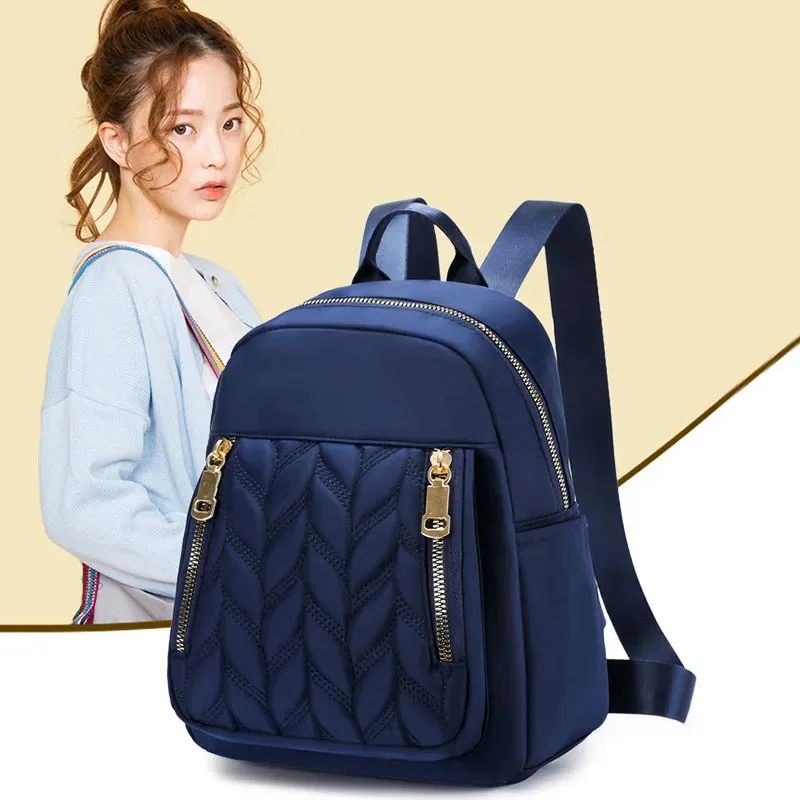 

New Fashion Women Backpack Urban Simple Casual Backpack Trend Travel Solid Color Nylon Bag Waterproof Lightweight Ladies Bag