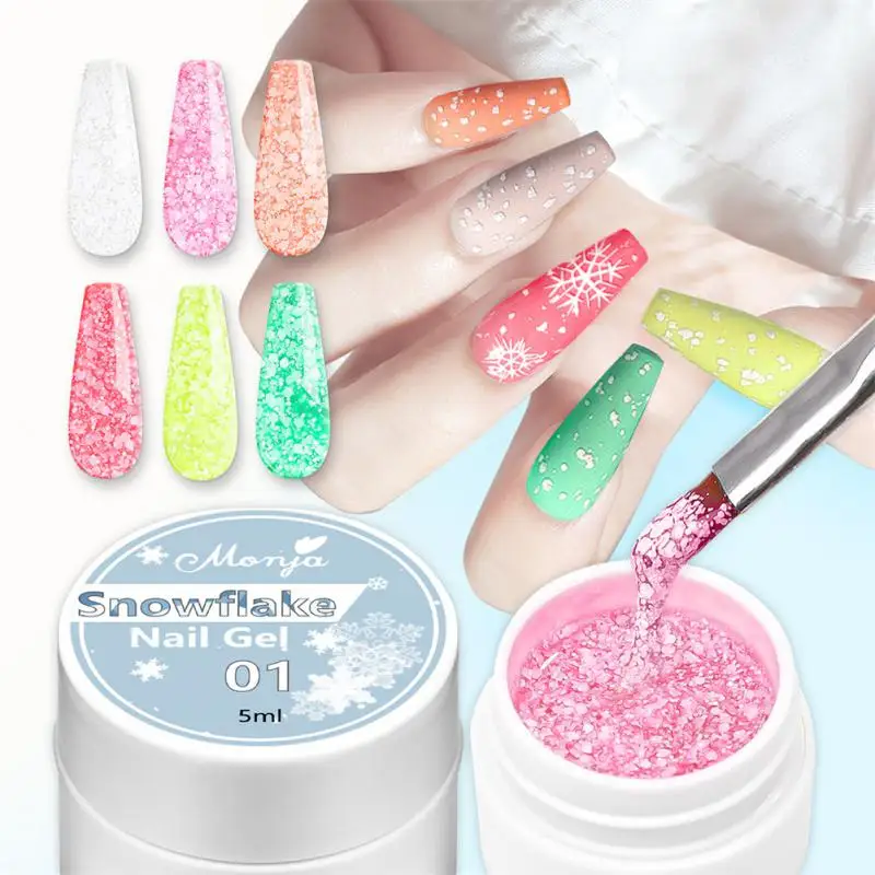 

NEW 10Color Manicure Flash Snowflake Nail Glue Polish Glitter Snow Sequin Gel DIY Art Nail Delicate Thick Shiny Nail Polish Tool