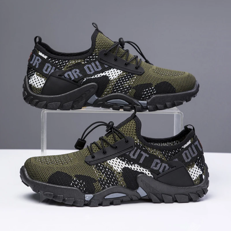 

Men Outdoor Hiking Shoes Comfortable Mesh Breathable Climbing Shoes Camouflage Casual Large Size Wading Shoes Zapatillas Hombre