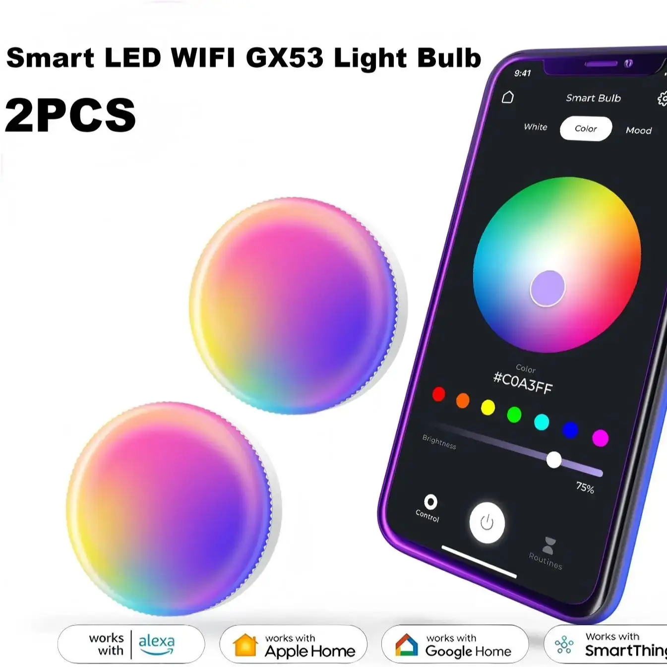 

2 шт. Умные лампочки TUYA WiFi GX53 цветной свет