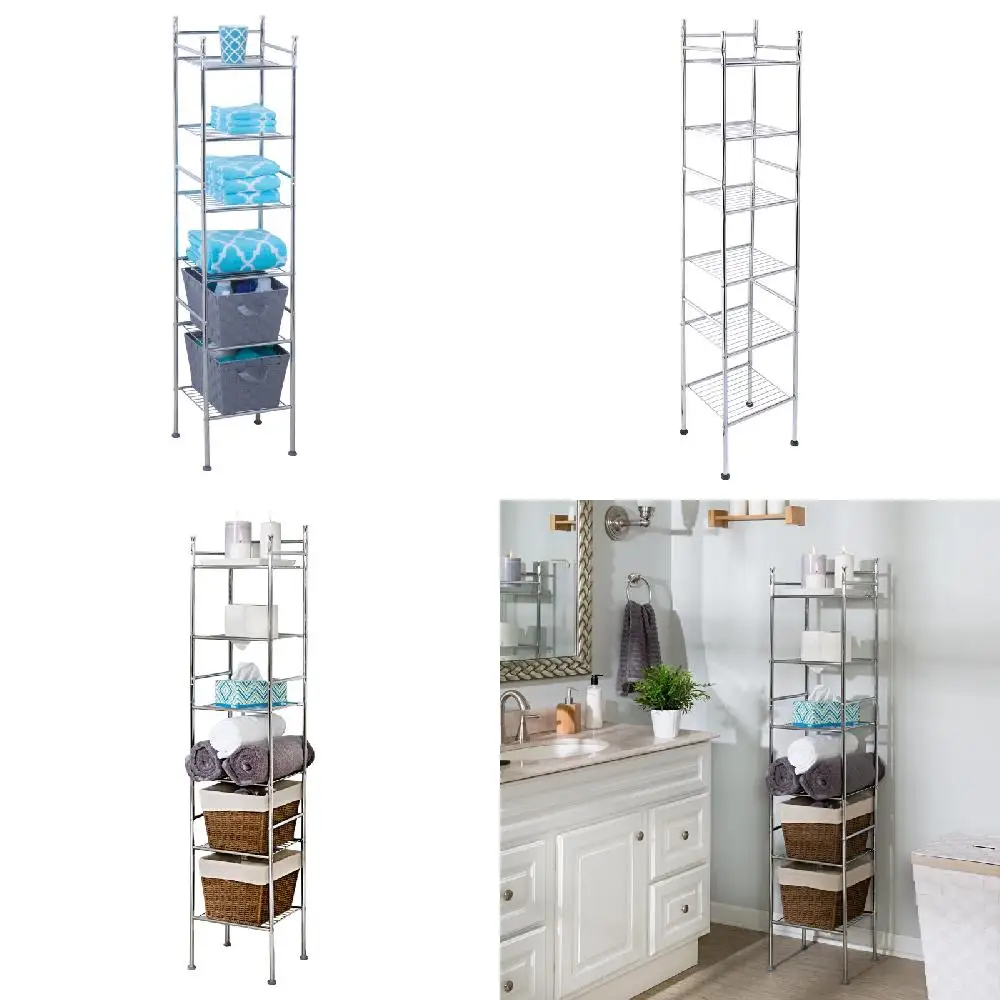 

System Delightful Slim Chrome Storage Shelving Unit with Clear Shelves: Perfect Home or Office Organization System for the Best