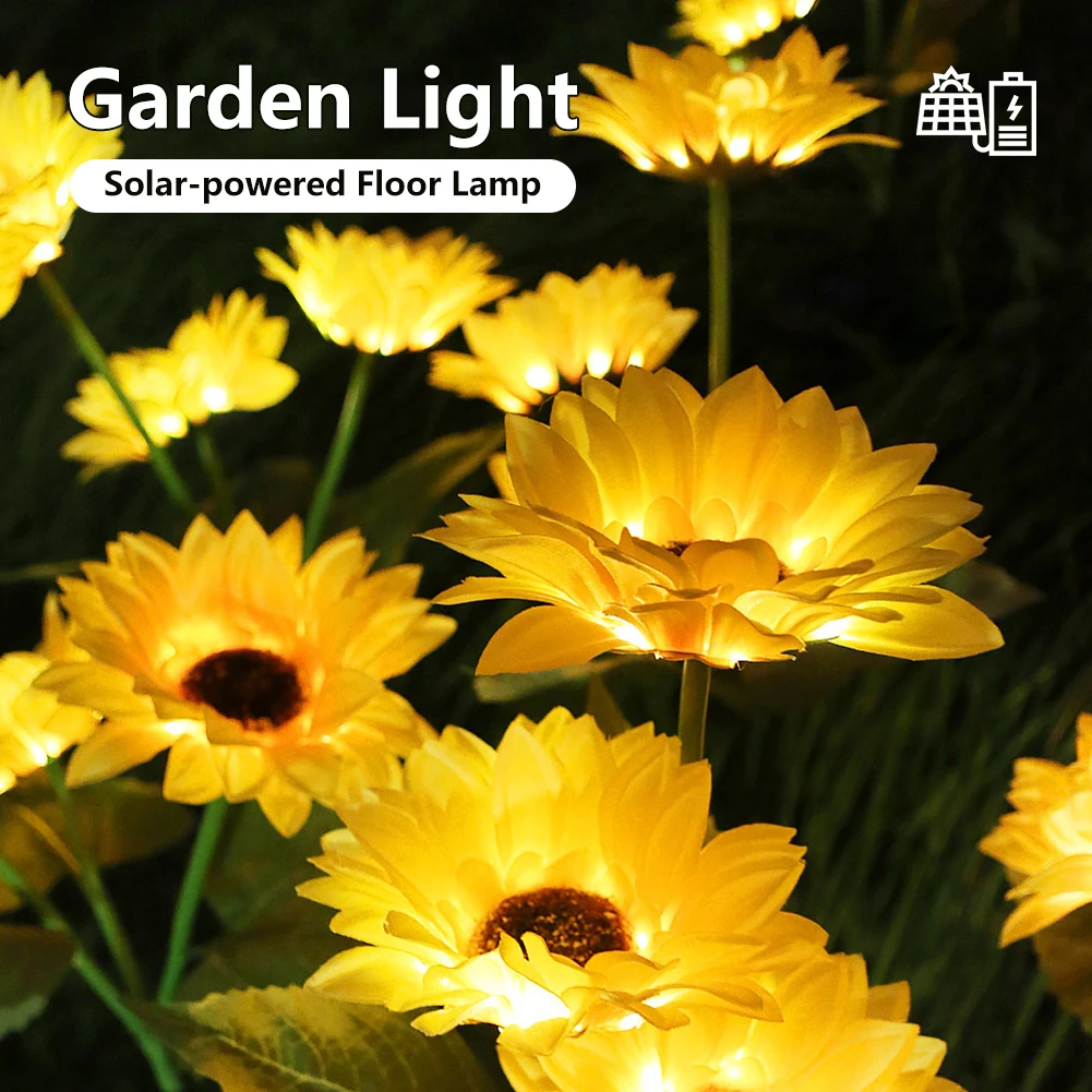 

Подсолнухи на солнечной батарее, наружный садовый фонарь для газона, IP65, водонепроницаемый, для дорожек, внутреннего двора, украшение для св...