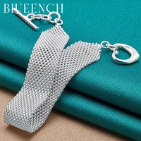 blueench 925 sterling silver mesh chain heart peach ot buckle bracelet for womens personality matching charm jewelry